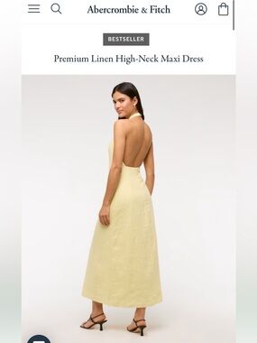 Abercrombie & Fitch Pale Yellow Linen Backless High-Neck Maxi Dress